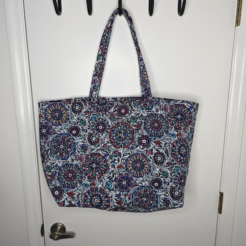 Vera Bradley Grand Stained Glass Medallian Patern Tote in Blue and Green Multi